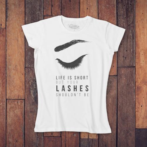 2019-03-16 koszulka damska biała przód Lashes 21x30cm.jpg