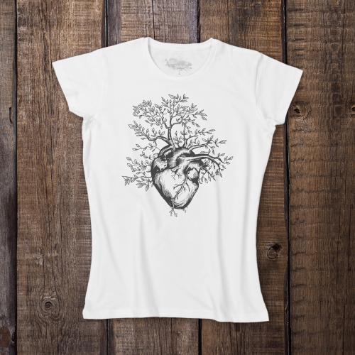 2019-03-16 koszulka damska biała przód Heart with Tree 24x27cm.jpg